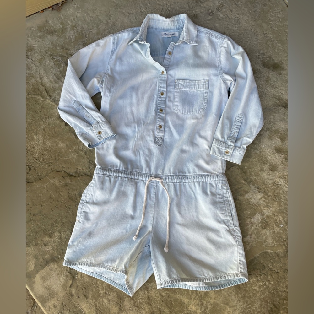 Madewell light wash Chambray denim romper
